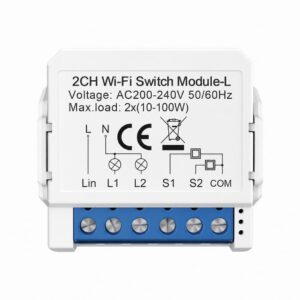 Stonehouse Smart WiFi Relämodul 2-kanaler utan nolla med bypass-kondensator (inkluderad)