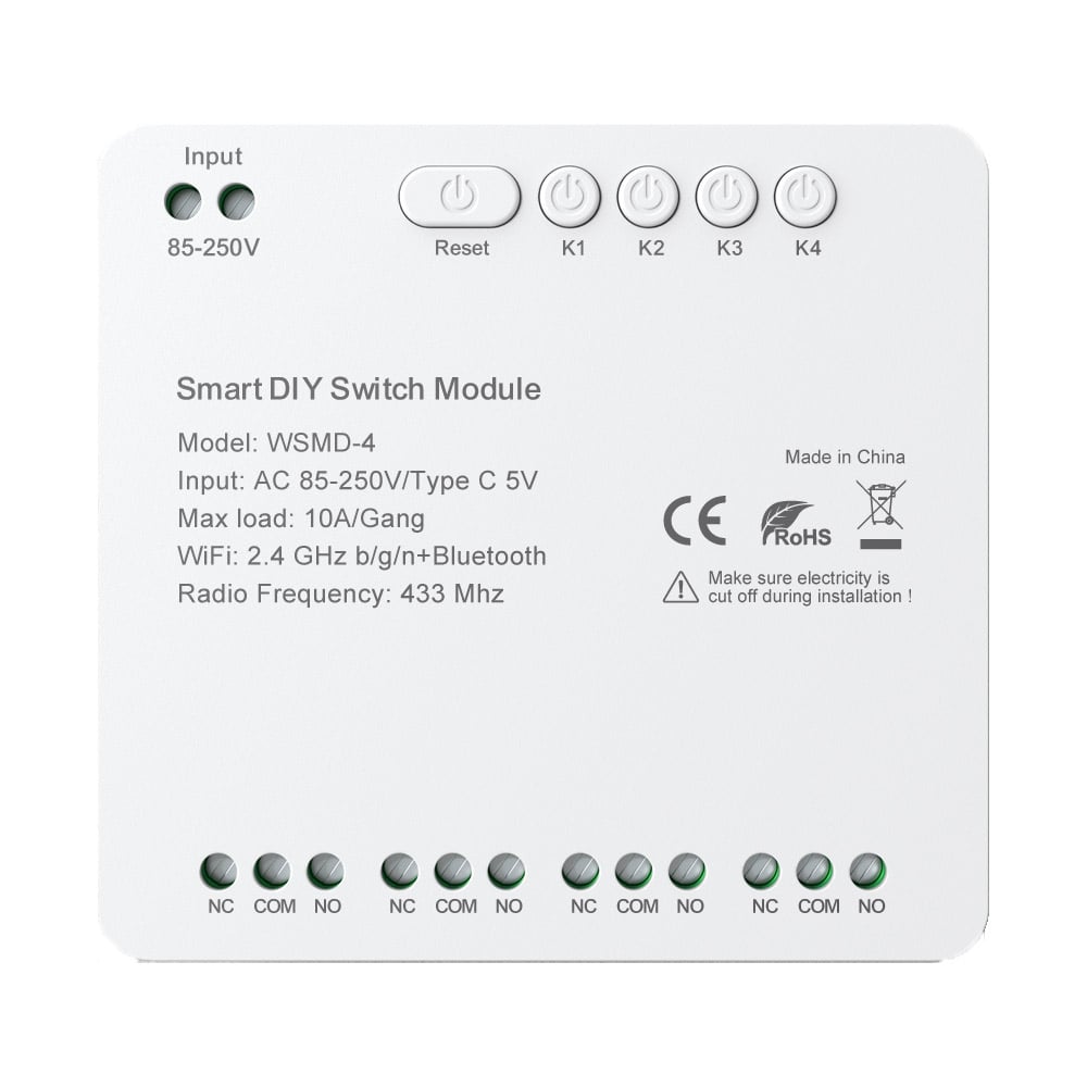 Stonehouse Smart WiFi Relämodul 4-kanal med potentialfri kontakt 85-250V AC