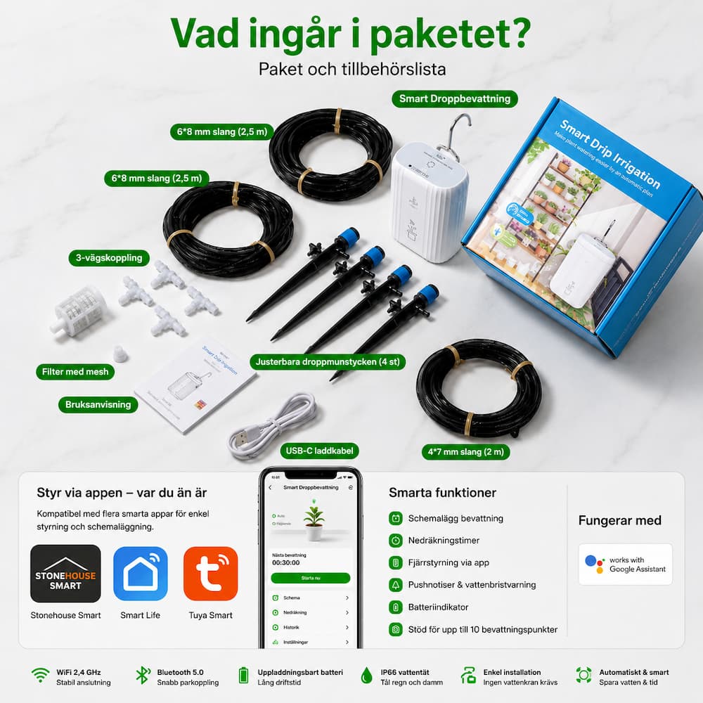 Stonehouse Smart WiFi Droppbevattning Kit med Batteri och Appstyrning